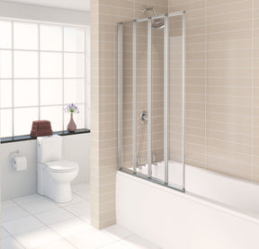 Aqualux 4 Fold Bath Screen Polished Silver