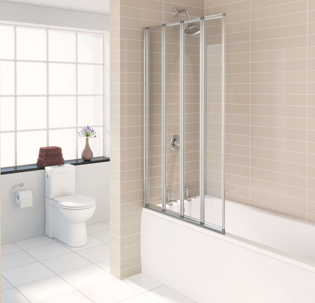 Aqualux 4 Fold Bath Screen Polished Silver