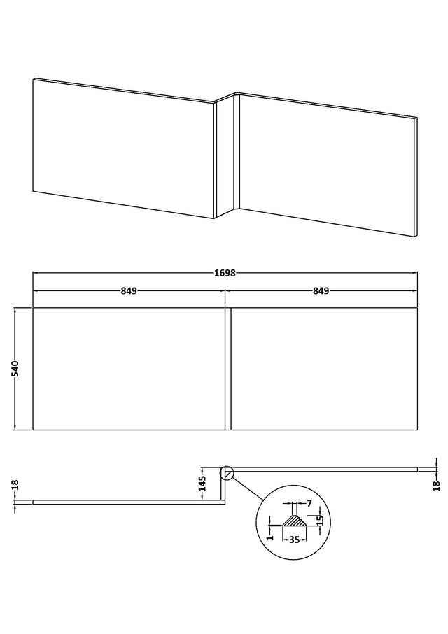 Urban L-Shape Square Shower Bath End Panel 700mm