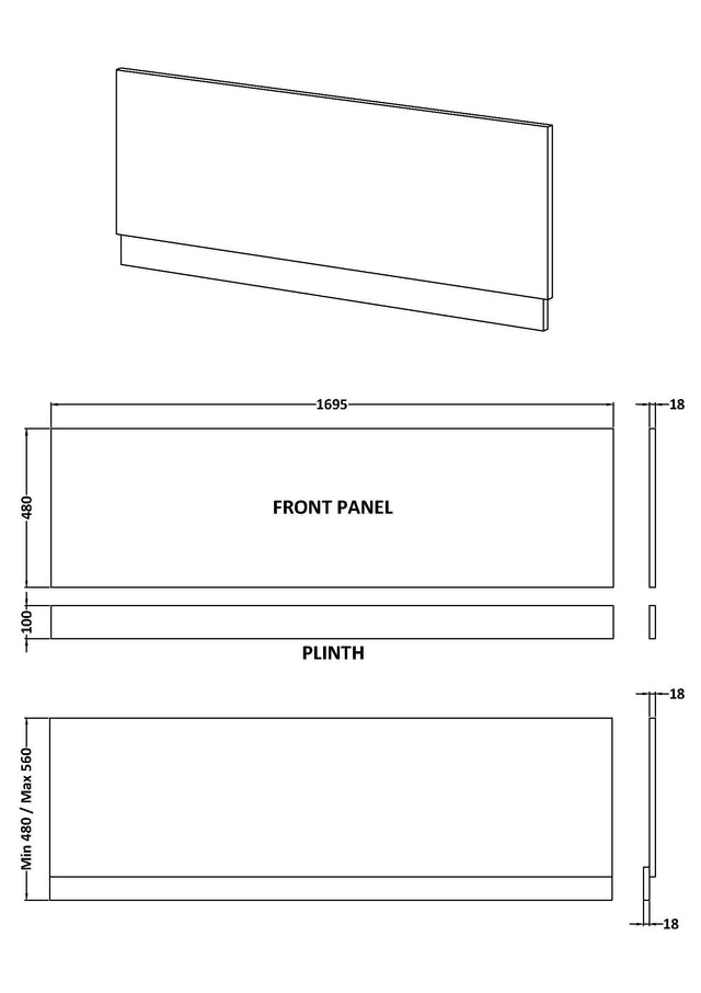 Fusion Bath Front Panel & Plinth 1700mm