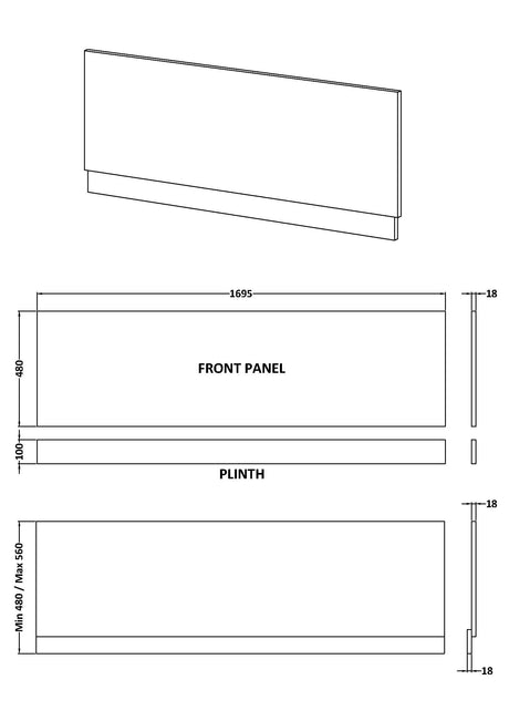 1700mm Straight Front Panel & Plinth