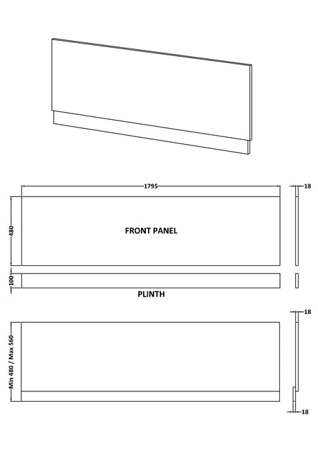 1800mm Bath Front Panel