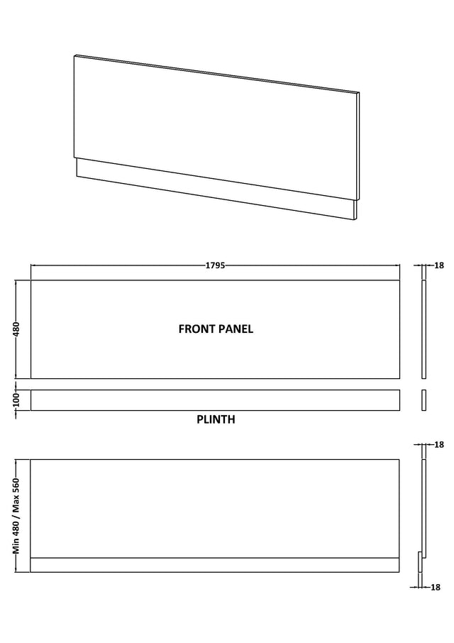 1800mm Straight Bath Front Panel & Plinth