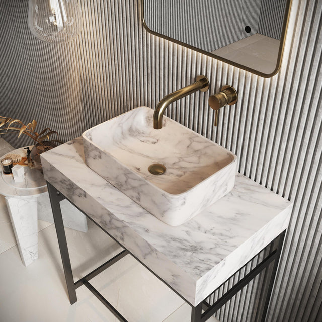 Arabescato White Marble Countertop Basin - Available in 2 Sizes