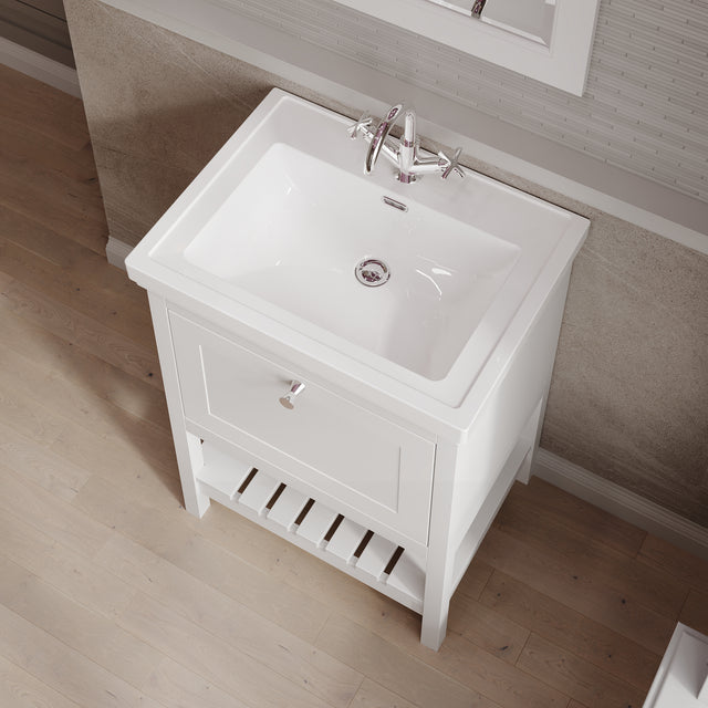 Hudson Reed Bexley 600mm Pure White Floor Standing Vanity Unit With 1 Tap Hole Basin