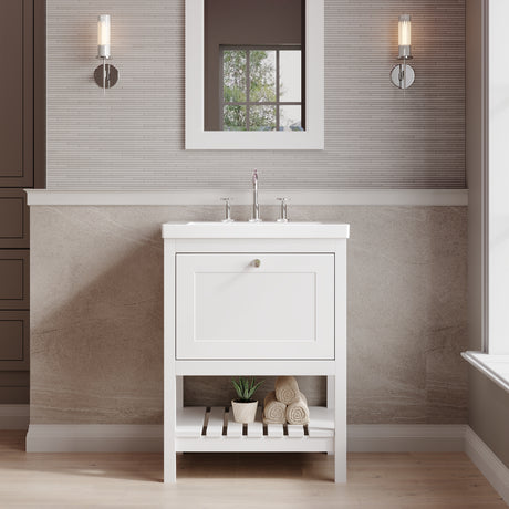Hudson Reed Bexley 600mm Pure White Floor Standing 1 Drawer Vanity Unit with 3 Tap Hole Basin