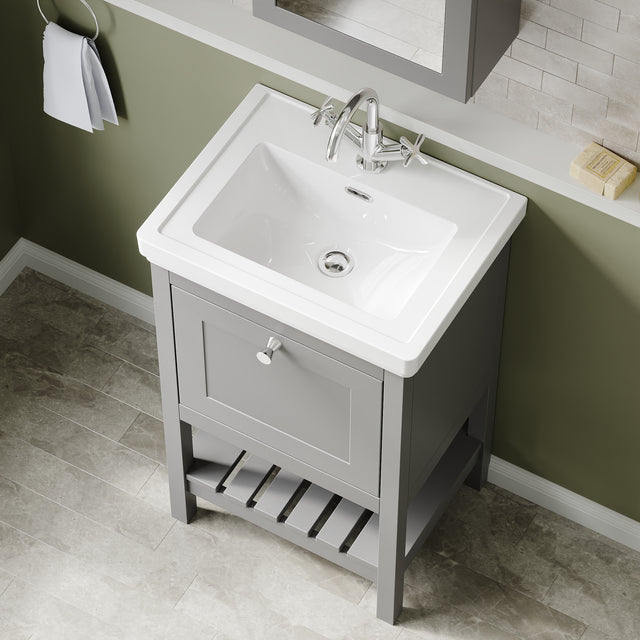 Hudson Reed Bexley 500mm Floor Standing 1 Drawer Vanity Unit with 1 Tap Hole Fireclay Basin