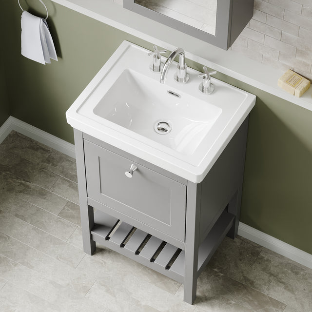 Hudson Reed Bexley 500mm Floor Standing 1 Drawer Vanity Unit With 3 Tap Hole Basin