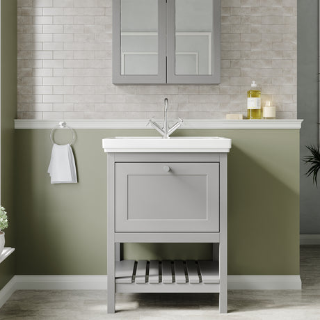 Hudson Reed Bexley 600mm Traditional Cool Grey 1 Drawer Floor Standing Vanity Unit With Basin