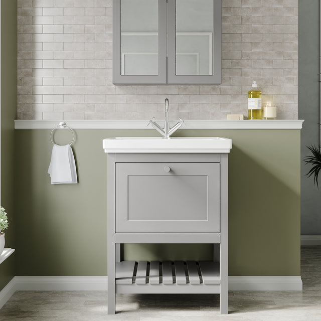 Hudson Reed Bexley 600mm Traditional Cool Grey 1 Drawer Floor Standing Vanity Unit With Basin