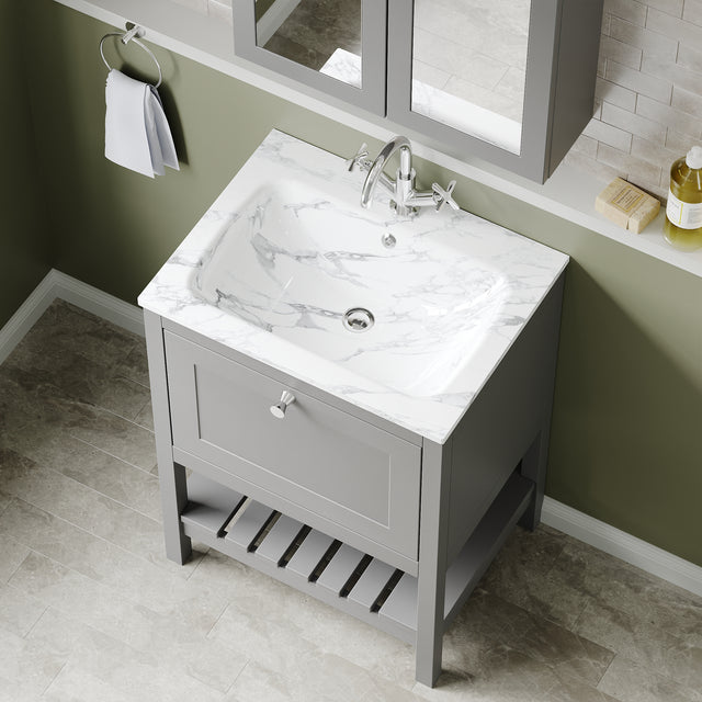 Bexley Floor Standing 1 Drawer Vanity & 1 Tap Hole Stone Basin, 600mm - Cool Grey