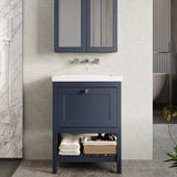 Bexley Floor Standing 1 Drawer Vanity & 0 Tap Hole Contemporary Fireclay Basin, 600mm - Indigo Blue