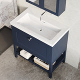 Bexley Floor Standing 1 Drawer Vanity & 0 Tap Hole Contemporary Fireclay Basin, 800mm - Indigo Blue