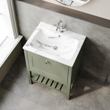 Bexley Floor Standing 1 Drawer Vanity & 1 Tap Hole Stone Basin, 600mm - Fern Green