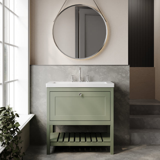 Hudson Reed Bexley 800mm Floor Standing 1 Drawer Vanity Unit with 3 Tap Hole Basin