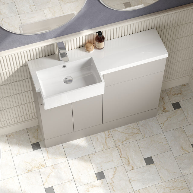 Hudson Reed Fusion 1000mm Pebble Grey Left Hand Combination Unit with Semi Recessed Basin with Soft Close Doors