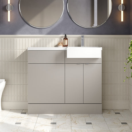 Hudson Reed Fusion 1000mm Pebble Grey Combination Unit with Right Hand Semi Recessed Basin & Soft Close