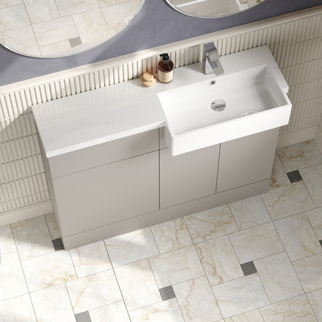 Hudson Reed Fusion 1100mm Pebble Grey Combination Unit & Right Hand Semi Recessed Basin Ready Assembled Soft Close