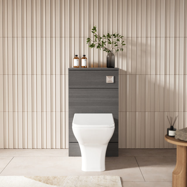 Hudson Reed Fusion 500mm Anthracite Woodgrain Floor Standing Toilet Unit with Coordinating Top