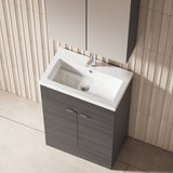 Hudson Reed Fusion 600mm Anthracite Woodgrain Floor Standing 2 Door Vanity Unit with Basin and Handles