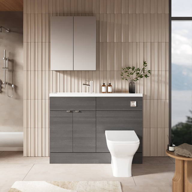 Hudson Reed Fusion 1200mm Anthracite Woodgrain Floor Standing 2 Door Basin & Toilet Combination Unit