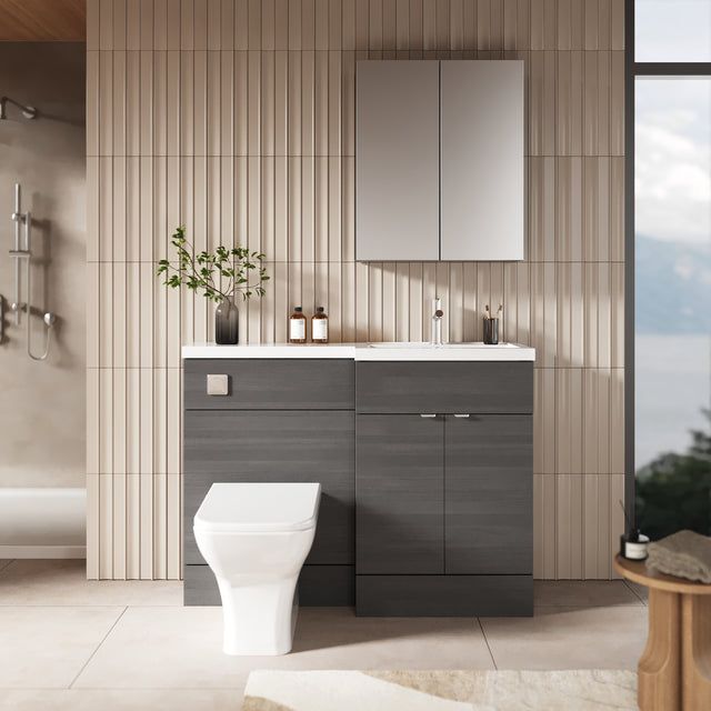 Hudson Reed Fusion 1200mm Anthracite Woodgrain Vanity Basin & Toilet Right Hand Combination