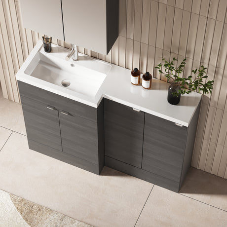 Hudson Reed Fusion 1200mm Anthracite Woodgrain Floor Standing 2 Door Left Hand Vanity Basin Combination