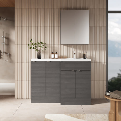 Hudson Reed Fusion 1200mm Anthracite Woodgrain Floor Standing 2 Door Right Hand Vanity Basin Combination