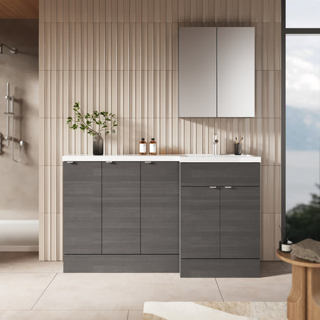 Hudson Reed Fusion 1500mm Anthracite Woodgrain Right Hand Floor Standing Vanity Basin Combination Unit