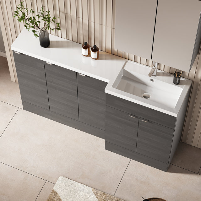 Hudson Reed Fusion 1500mm Anthracite Woodgrain Right Hand Floor Standing Vanity Basin Combination Unit
