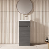 Hudson Reed Fusion 400mm Anthracite Woodgrain Floor Standing 1 Door Vanity Unit & Basin With Handle