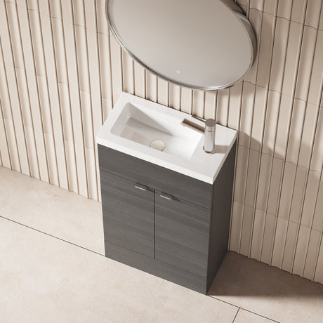 Hudson Reed Fusion 505mm Anthracite Woodgrain Floor Standing 2 Door Vanity Unit with Basin