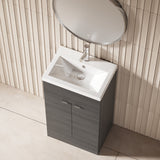 Hudson Reed Fusion 500mm Anthracite Woodgrain Floor Standing 2 Door Vanity Unit & Ceramic Basin With Handles