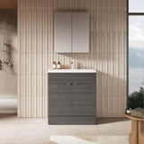 Hudson Reed Fusion 800mm Anthracite Woodgrain Floor Standing 2 Door Vanity Unit & Polymarble Basin