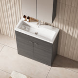 Hudson Reed Fusion 800mm Anthracite Woodgrain Floor Standing 2 Door Vanity Unit & Polymarble Basin