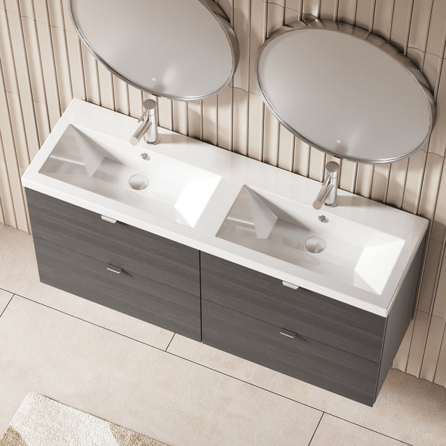 Hudson Reed Fusion 1200mm Anthracite Woodgrain Wall Hung 4 Drawer Vanity Unit with Double Basin