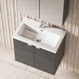 Hudson Reed Fusion 600mm Anthracite Woodgrain Wall Hung 2 Door Vanity Unit & Basin With Soft Close Doors