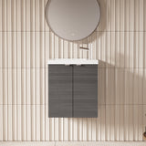 Hudson Reed Fusion Compact 500mm Anthracite Woodgrain Wall Hung 2 Door Vanity Unit & Polymarble Basin