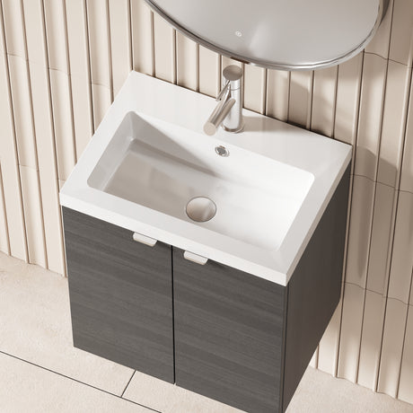Hudson Reed Fusion 505mm Anthracite Woodgrain Wall Hung 2 Door Vanity Unit With Basin