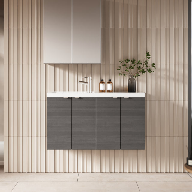 Hudson Reed Fusion 1000mm Anthracite Woodgrain Compact Wall Hung 2 Door Soft Close Vanity Unit & Basin