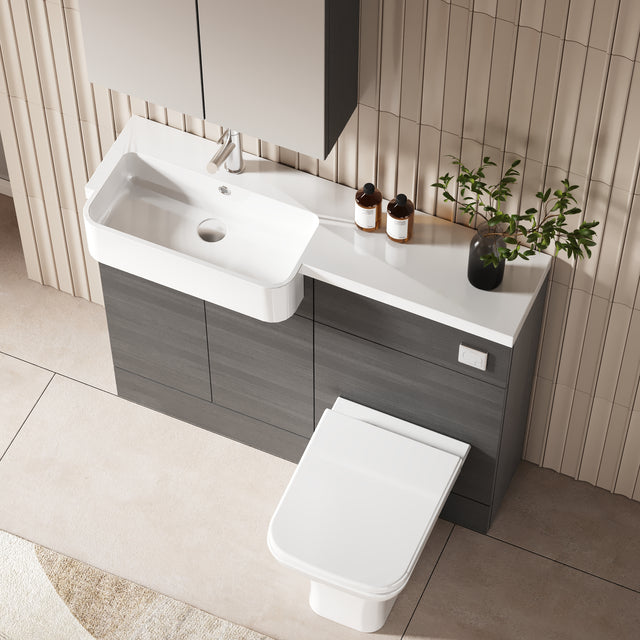 Hudson Reed Fusion 1100mm Anthracite Woodgrain Floor Standing Vanity & Toilet Unit with Semi Recessed Basin