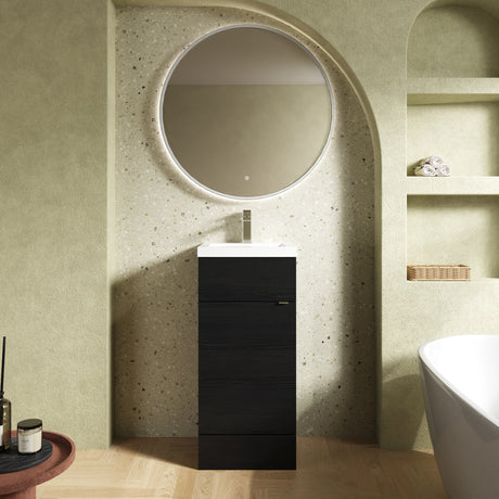 Hudson Reed Fusion 400mm Charcoal Black Floor Standing 1 Door Vanity Unit Including Basin