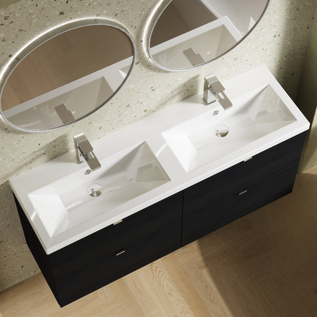 Hudson Reed Fusion 1200mm Wall Hung 4 Drawer Vanity Unit With Twin Ceramic Basin