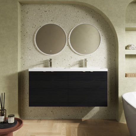 Hudson Reed Fusion 1200mm Charcoal Black Wall Hung 2 Door Vanity Unit & Twin Ceramic Basin