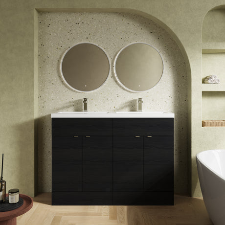 Hudson Reed Fusion 1208mm Charcoal Black Floor Standing Vanity Unit With Twin Ceramic Basin