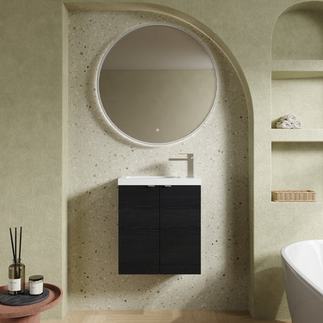 Hudson Reed Fusion 500mm Charcoal Black Wall Hung 2 Door Vanity Unit & Polymarble Basin