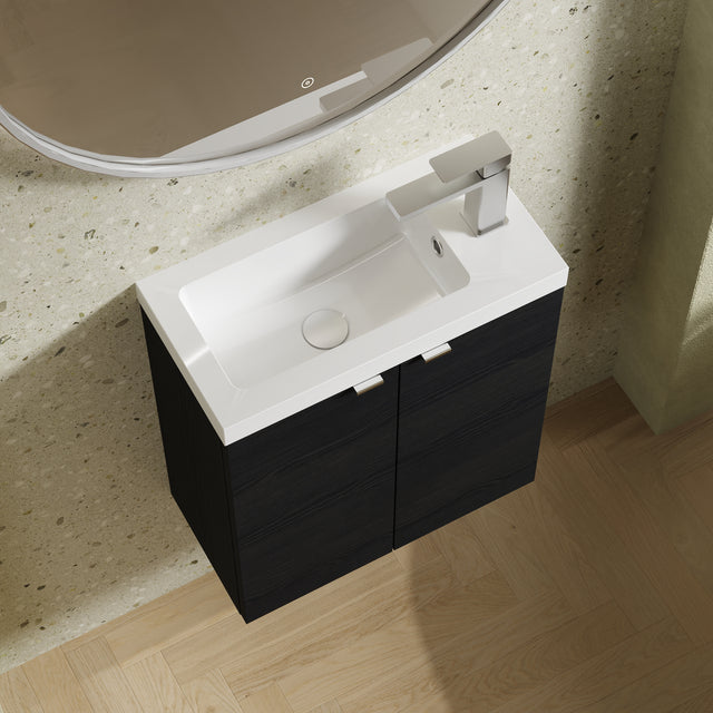 Hudson Reed Fusion 500mm Charcoal Black Wall Hung 2 Door Vanity Unit & Polymarble Basin