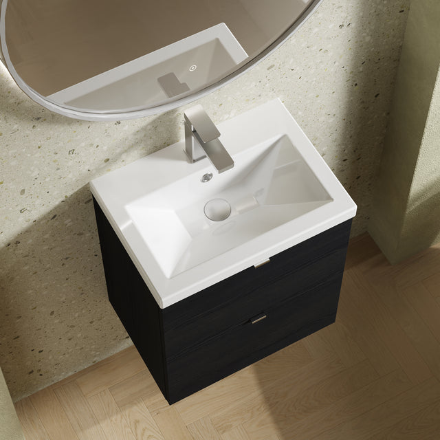 Hudson Reed Fusion 500mm Charcoal Black Wall Hung 2 Drawer Vanity Unit & Ceramic Basin