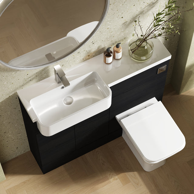Hudson Reed Fusion 1100mm Floor Standing Vanity Unit & Toilet Combination with Semi Recessed Basin & Soft Close Doors