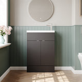 Hudson Reed Fusion 600mm Gloss Grey Floor Standing 2 Door Vanity Unit & Basin